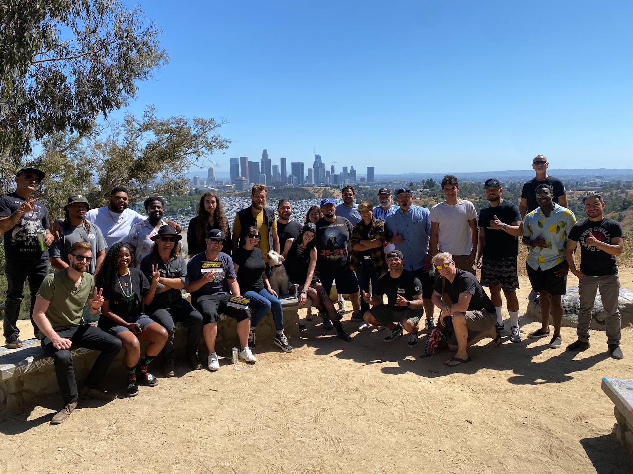 Hank's Homies crew meetup above the Los Angeles skyline